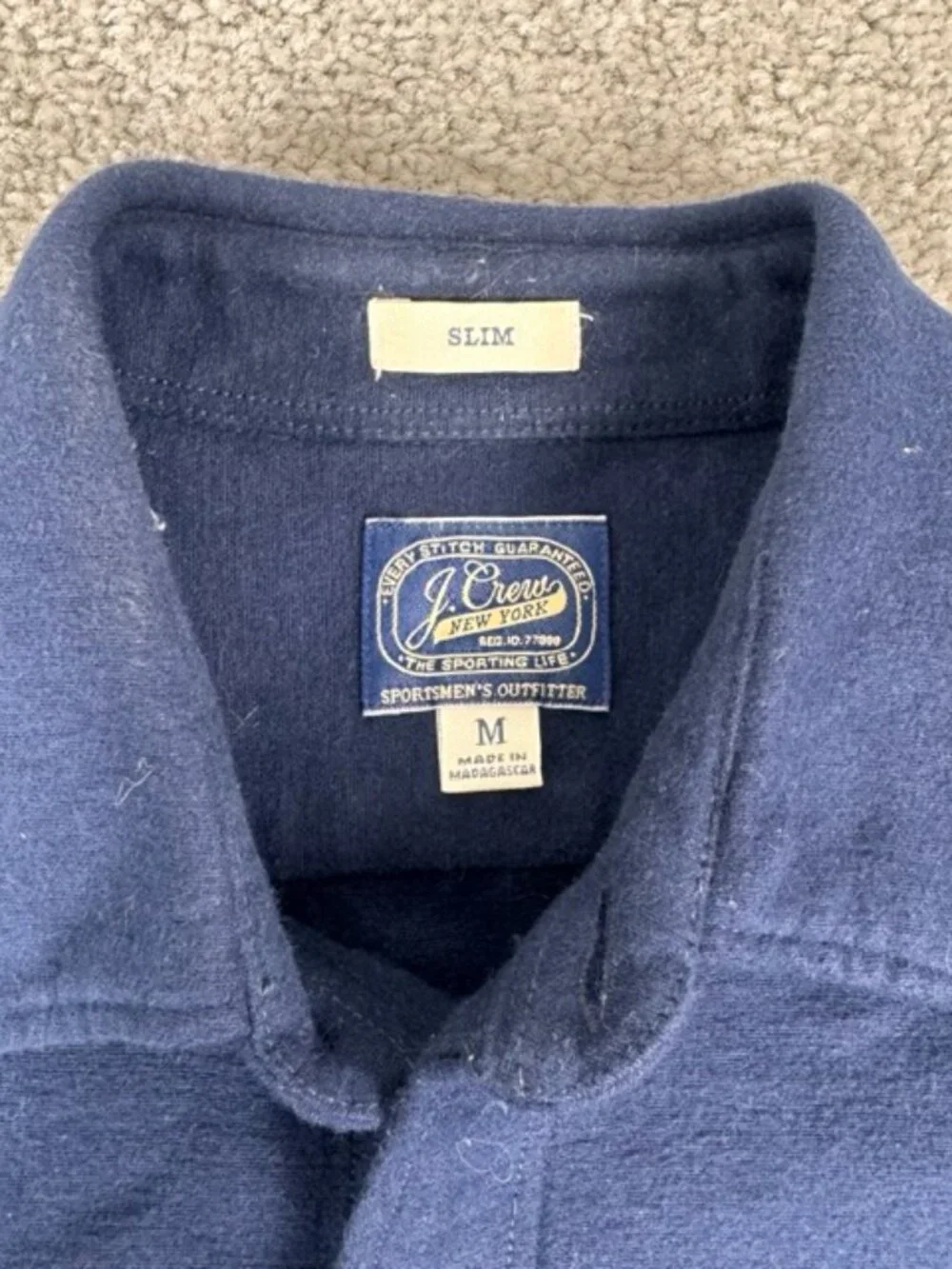 J. Crew Heavyweight Chamois Work Shirt Men Navy Blue Double Pocket Flannel Slim